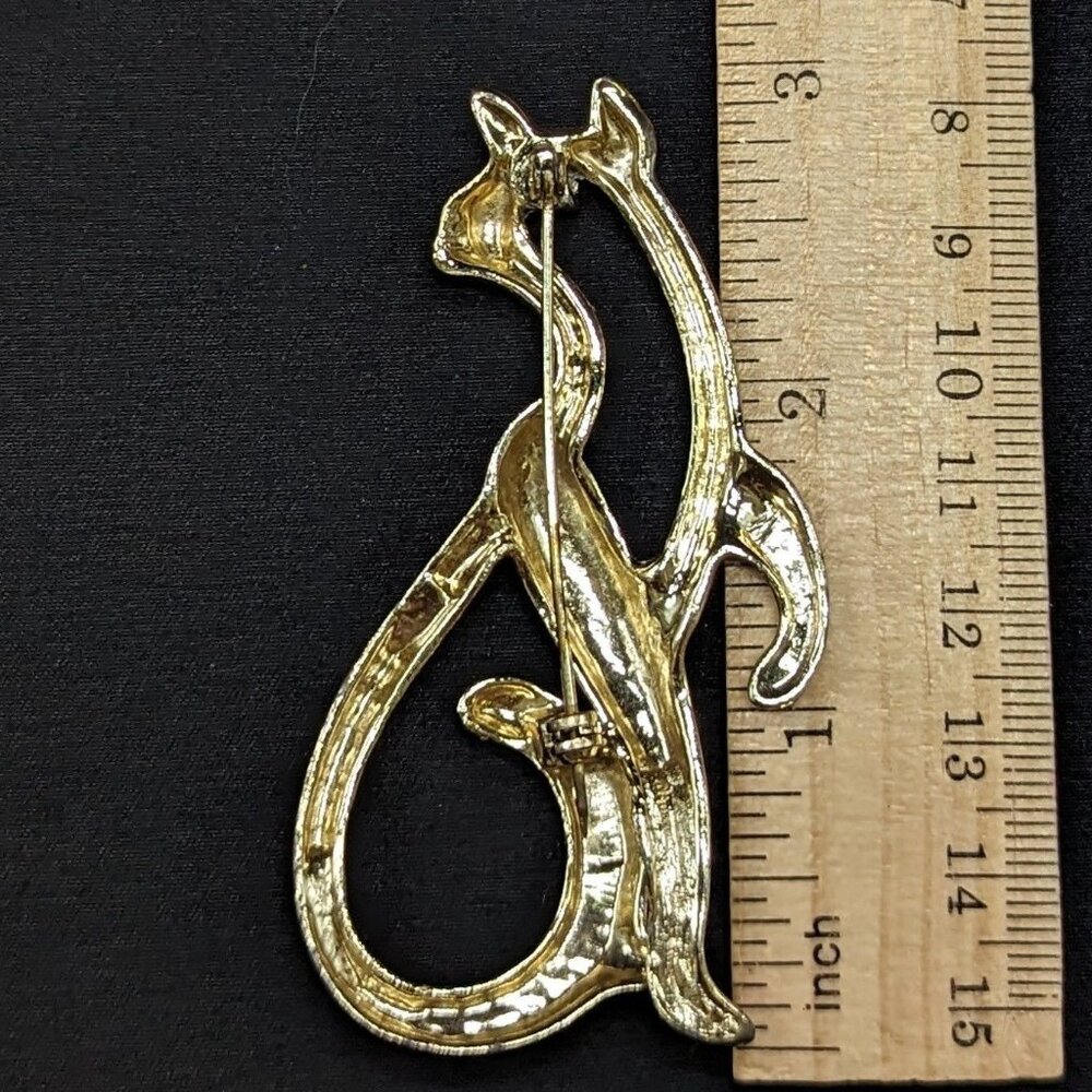 Vintage Gold-Tone Cat Brooch Pin Outline Statement - Picture 2 of 2